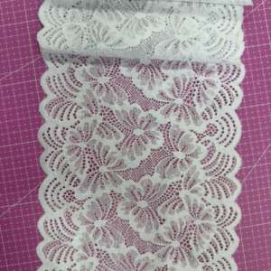 Encaje Elásticado Blanco Flores 18cm p/metro